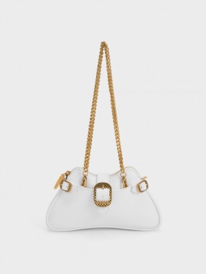 Geanta De Umar Charles & Keith Eilith Chain-Handle Buckled Albi | 960GSJHZK