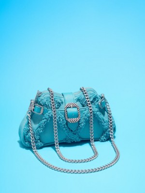 Geanta De Umar Charles & Keith Eilith Chain-Handle Denim Buckled Albastri | 617KPUWVH