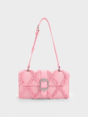 Geanta De Umar Charles & Keith Eilith Frayed Denim Buckled Roz | 724LNCHOR