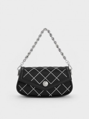 Geanta De Umar Charles & Keith Este Chain Handle Satin Negrii | 367ORHSYB