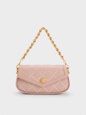 Geanta De Umar Charles & Keith Este Chain Handle Satin Bej | 260UMISHY
