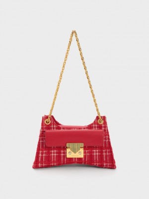 Geanta De Umar Charles & Keith Eudora Tweed Sculptural Rosii | 792RTGZBD