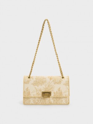 Geanta De Umar Charles & Keith Floral Illustrated Panza Bej | 658PQOLWM