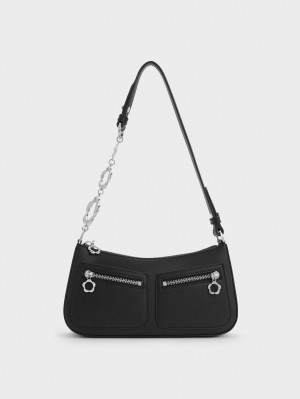 Geanta De Umar Charles & Keith Flower-Embellished Negrii | 134RUGBFE