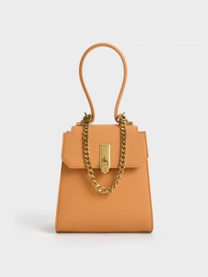 Geanta De Umar Charles & Keith Geometric Top Handle Chain-Link Maro | 034EUAHVO