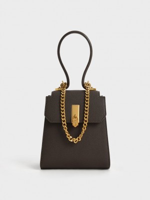 Geanta De Umar Charles & Keith Geometric Top Handle Chain-Link Negrii | 982IMUEDT