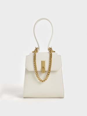 Geanta De Umar Charles & Keith Geometric Top Handle Chain-Link Albi | 127UXFILP