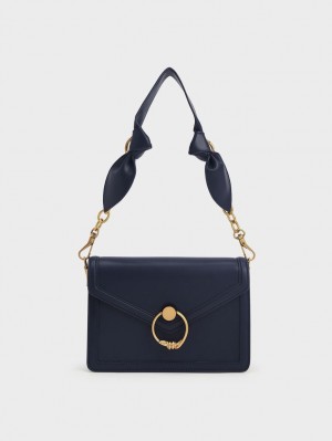 Geanta De Umar Charles & Keith Joelle Ring Push-Lock Envelope Bleumarin | 413UPMNYR