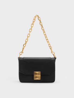 Geanta De Umar Charles & Keith Kalinda Metallic Accent Boxy Negrii | 472BALWJK