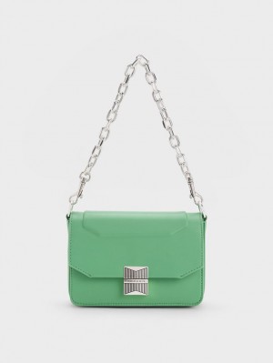 Geanta De Umar Charles & Keith Kalinda Metallic Accent Boxy Verzi | 503YWBZGA