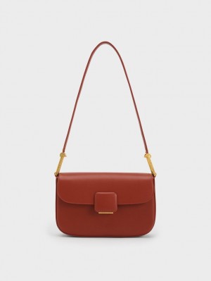 Geanta De Umar Charles & Keith Koa Square Push-Lock Rosii Inchis | 968XBFTEQ