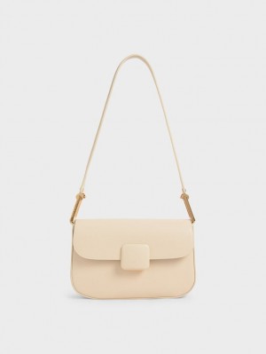 Geanta De Umar Charles & Keith Koa Square Push-Lock Bej | 679PNUSAW