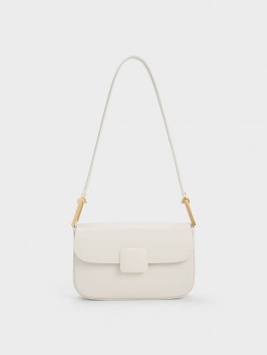 Geanta De Umar Charles & Keith Koa Square Push-Lock Albi | 852MAKTBF