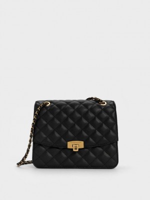 Geanta De Umar Charles & Keith Matlasat Chain Curea Negrii | 726VNMBTS