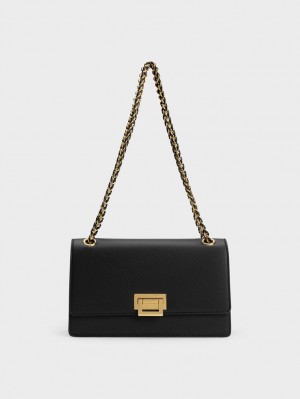 Geanta De Umar Charles & Keith Metallic Accent Front Flap Negrii | 857RWADEH