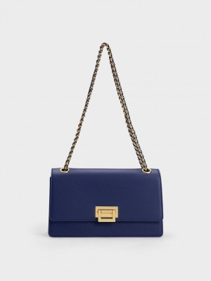 Geanta De Umar Charles & Keith Metallic Accent Front Flap Bleumarin | 481DSTZFI