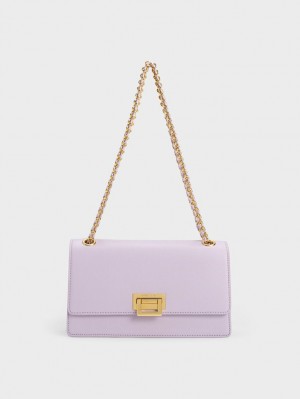 Geanta De Umar Charles & Keith Metallic Accent Front Flap Violet | 851YPXMZR