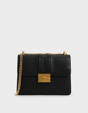 Geanta De Umar Charles & Keith Metallic Push-Lock Negrii | 134QDTJFW