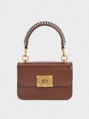 Geanta De Umar Charles & Keith Metallic Turn-Lock Ciocolata | 238SDHAIK