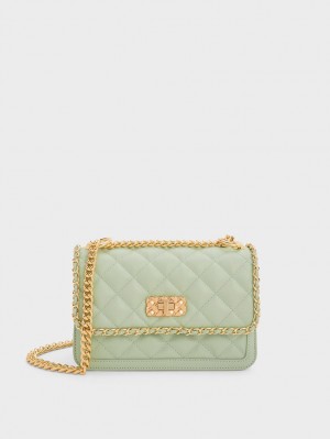 Geanta De Umar Charles & Keith Micaela Matlasat Braided Chain Verzi | 106CEPNHK