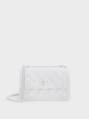 Geanta De Umar Charles & Keith Micaela Matlasat Chain Albi | 817FYLJSD