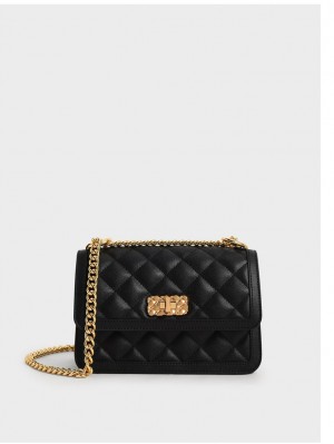 Geanta De Umar Charles & Keith Micaela Matlasat Chain Negrii | 315RZKVLJ