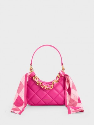 Geanta De Umar Charles & Keith Mini Alcott Scarf Handle Matlasat Fucsie | 637GENBYT
