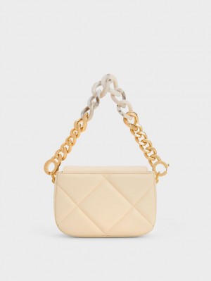 Geanta De Umar Charles & Keith Mini Danika Grosolan Chain Căptușită Bej | 307PGFANK