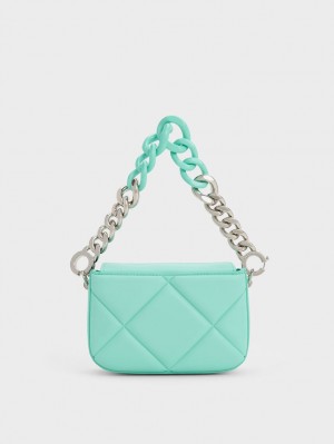 Geanta De Umar Charles & Keith Mini Danika Grosolan Chain Căptușită Turcoaz | 597UDNOMG