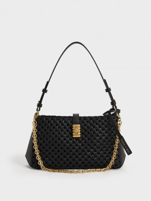 Geanta De Umar Charles & Keith Nova Woven Chain-Handle Negrii | 357UCMOPD