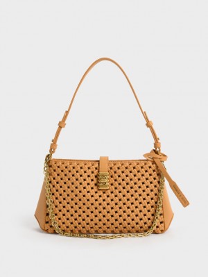 Geanta De Umar Charles & Keith Nova Woven Chain-Handle Portocalii | 145ZVGEYD