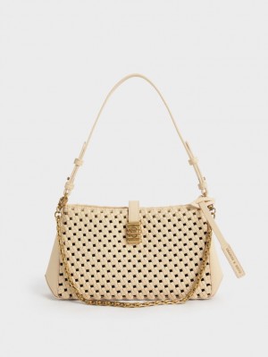Geanta De Umar Charles & Keith Nova Woven Chain-Handle Bej | 639XMJLWS