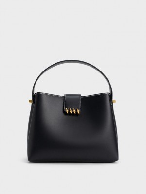 Geanta De Umar Charles & Keith Osiris Metallic Accent Belted Negrii | 697QVIOTF