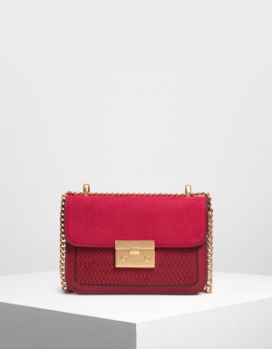Geanta De Umar Charles & Keith Push Lock Front Flap Rosii | 294KBPTOU