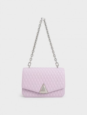 Geanta De Umar Charles & Keith Quinlynn Metallic Accent Matlasat Violet | 128ENSIYL