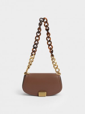 Geanta De Umar Charles & Keith Sonnet Two-Tone Chain Handle Ciocolata | 812KANTEF