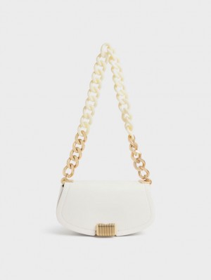 Geanta De Umar Charles & Keith Sonnet Two-Tone Chain Handle Albi | 548EGRNZL
