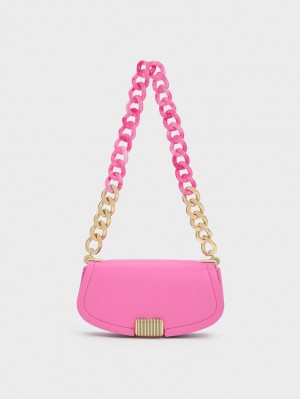Geanta De Umar Charles & Keith Sonnet Two-Tone Chain Handle Roz | 286VKUIHM