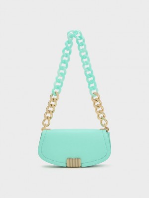 Geanta De Umar Charles & Keith Sonnet Two-Tone Chain Handle Turcoaz | 495YEKHQS