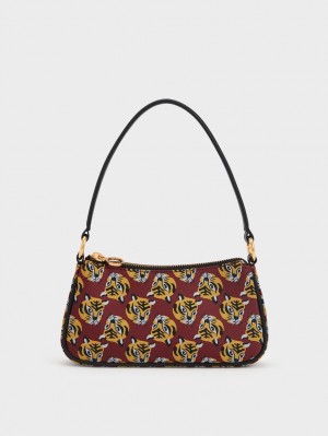 Geanta De Umar Charles & Keith Tiger Print Jacquard Rosii | 371ROINYD