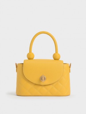 Geanta De Umar Charles & Keith Top Handle Circle Galbeni | 893EBWZOJ