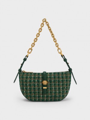 Geanta De Umar Charles & Keith Trudy Tweed Belted Geometric Verzi Inchis | 936XVQOGI