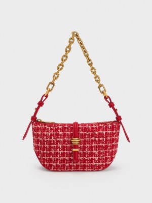 Geanta De Umar Charles & Keith Trudy Tweed Belted Geometric Rosii | 160YTMNWV