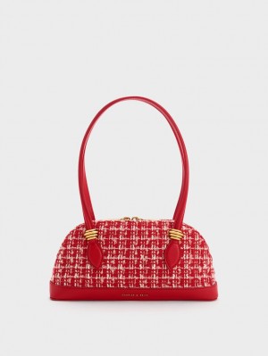 Geanta De Umar Charles & Keith Trudy Tweed Elongated Handle Rosii | 329VOMSPQ