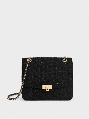 Geanta De Umar Charles & Keith Tweed Chain Curea Negrii | 138YVCAFT