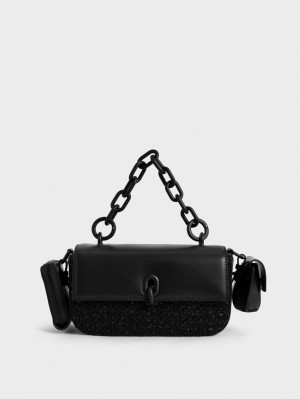 Geanta De Umar Charles & Keith Wren Acrylic Chain Handle Tweed Negrii | 653QNOJVE