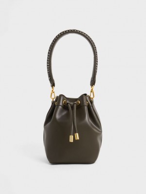 Geanta Galeata Charles & Keith Braided-Handle Drawstring Negrii | 134ZNKPGA