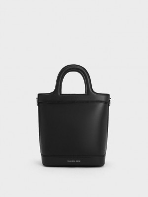 Geanta Galeata Charles & Keith Bronte Top Handle Negrii | 435DMOTVQ