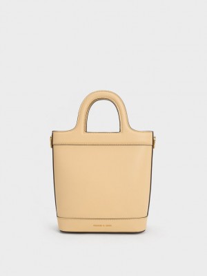 Geanta Galeata Charles & Keith Bronte Top Handle Bej | 657GLKHUO