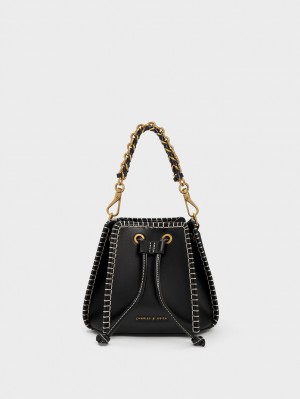 Geanta Galeata Charles & Keith Circe Stitch-Trim Negrii | 091NSMFDI